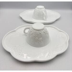 Indiana Colony White Harvest Milk Glass Luncheon Tea Snack Tray & Cup 4pc Set
